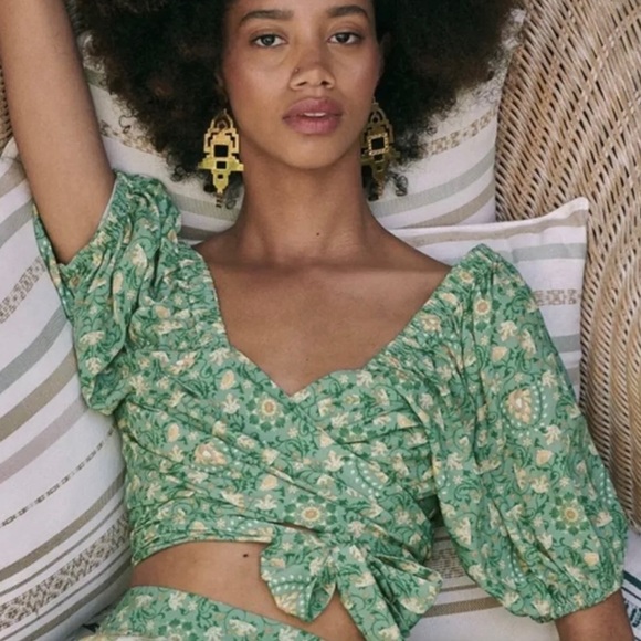 Spell & the Gypsy collective Madame Peacock Sweetheart blouse emerald size M NWT - Picture 3 of 17